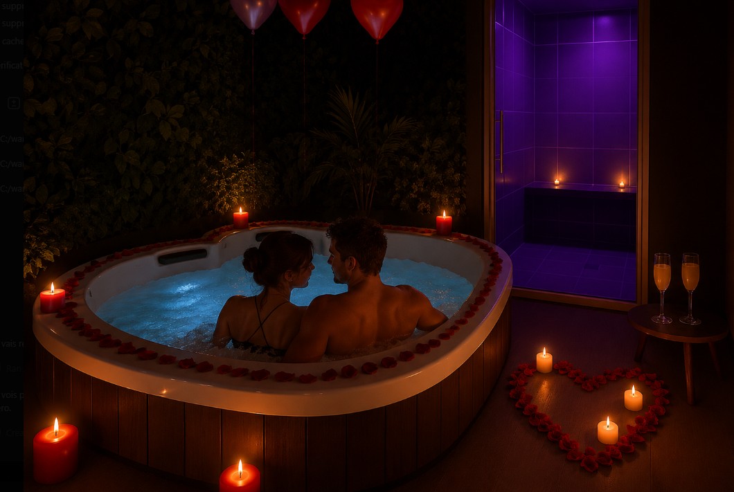 Jacuzzi privatif romantique au Spa Anahita